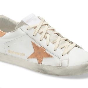 Golden Goose Super Star Low Too Sneaker- Optic White with Peach Pink Metallic